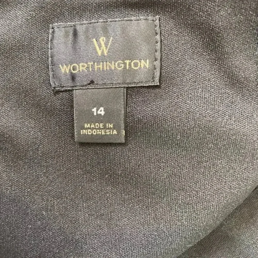 Worthington Black Lace Pencil Skirt Lined Knee Length Back Gold Zipper Size 14